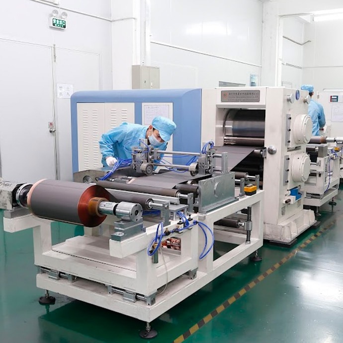 a worker is operating the lithium ion battery making machine