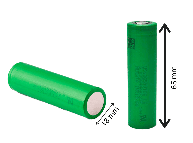 Image of 18650 battery detailing its dimension