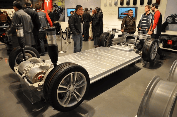 Tesla EV batteries are located on their undercarriage